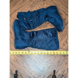 Wanted Blue Suede Knee High Boots with 3 Straps and Zipper Womens Size 6.5
